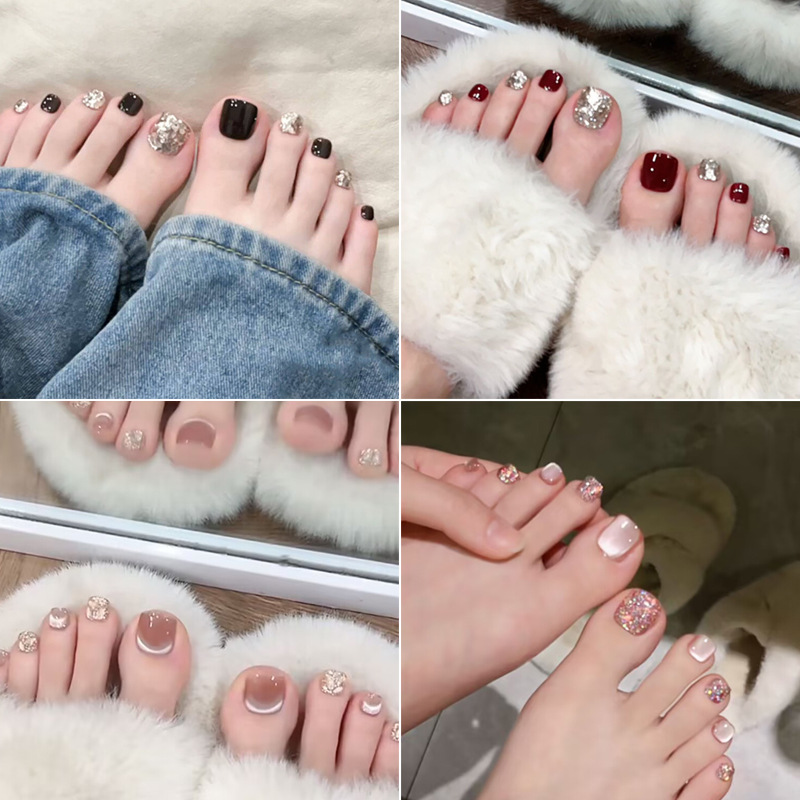 14 piezas de parche de uñas de pie hecho a mano, uñas de pie terminadas, uñas cortas, blanco, rojo, negro, ojos de gato, uñas