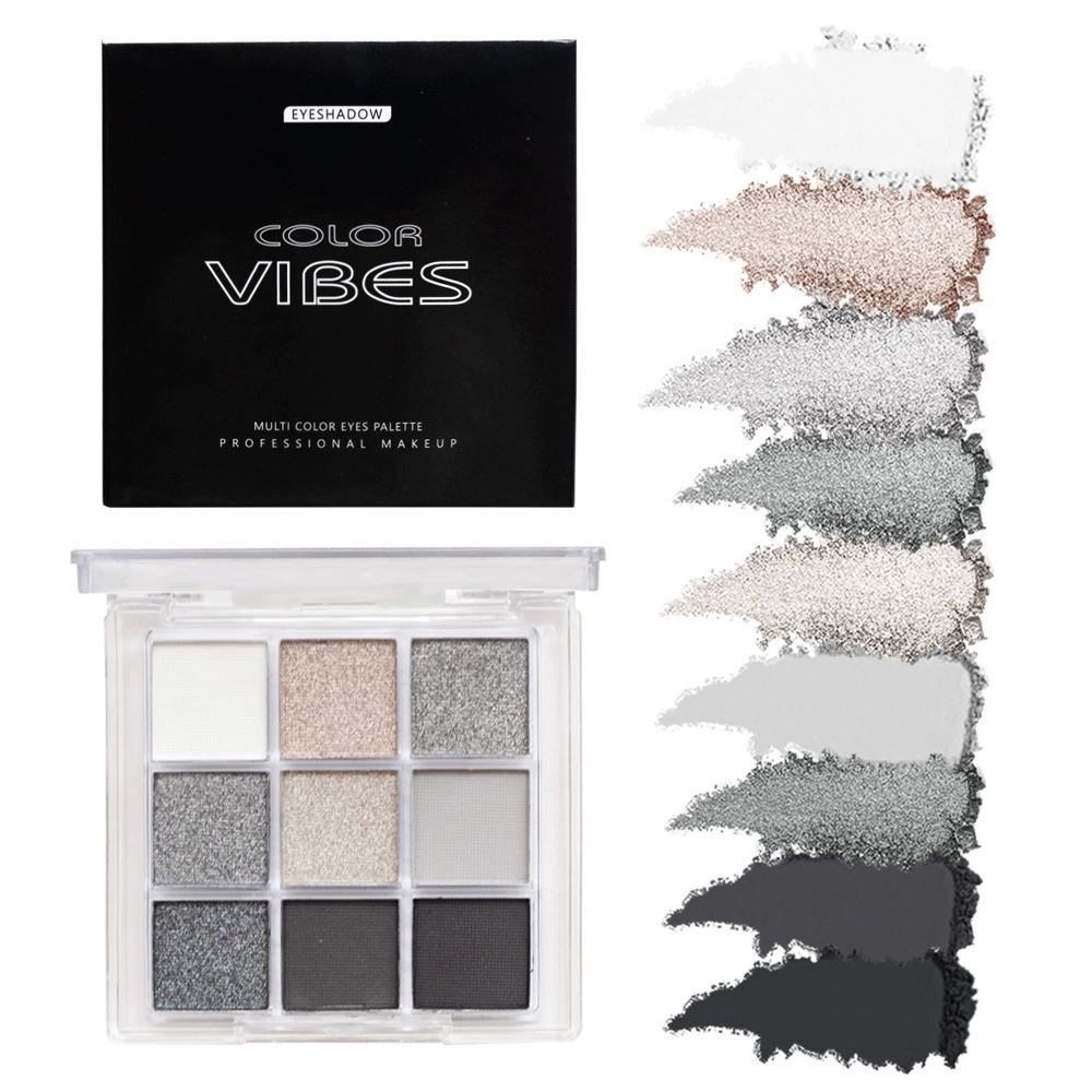 Eyeshadow Palette Color Vibes, Platinum Metal & Matte Waterproof Shades, Punk Style 9-Color