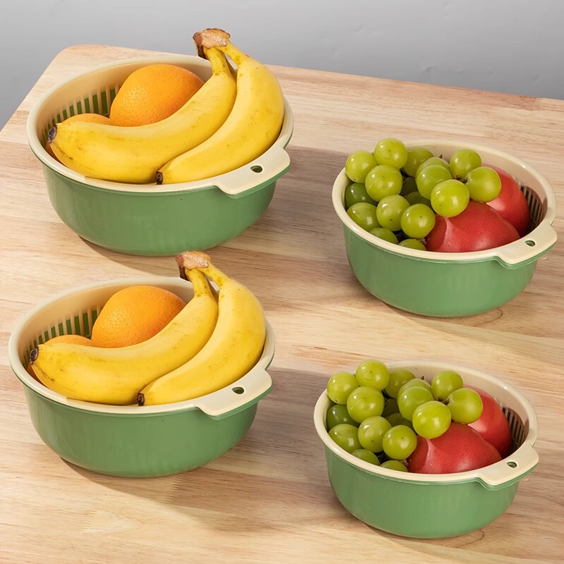 厚い二重の野菜を洗うたらいの水たまりの家庭用の台所の水洗いの果物の皿の客間は野菜かごを濾過して野菜のかごを洗います。|undefined
