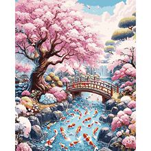 樱花数字油画手工diy填色风景客厅手绘填充装饰画爆款ozon集采画