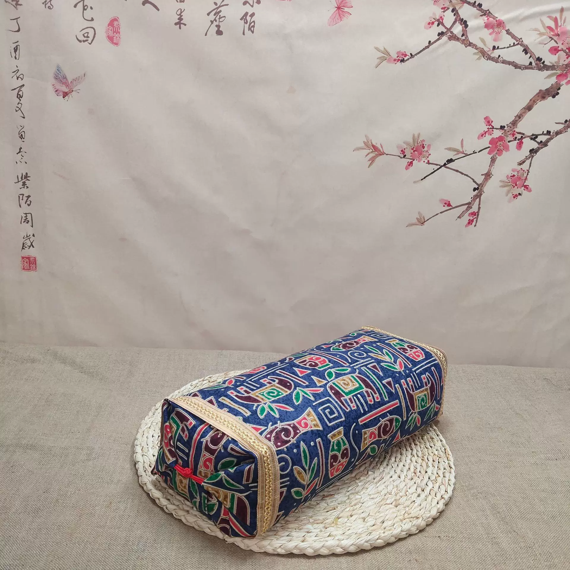 棉红纽扣变形方枕套粗布宫廷枕头套可调节高度颈椎荞麦艾草枕芯套