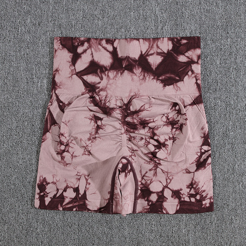 Cross-border tight peach hip-lifting short shorts tie-dye high-waist belly-cinch yoga shorts seamless tie-dye exercise tight pants