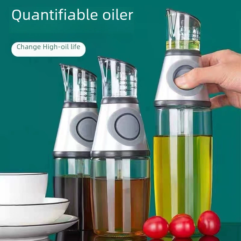 Quantitative glass oil pot press-type health metering edible oil vinegar bottle sealing leakproof household kitchen supplies oil control