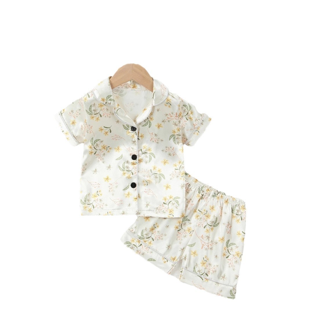 Children's Summer Cartoon Print Pajamas Short Sleeved Shorts Set Home Wear For Easter Air Conditioning Fashion Kids' Clothing (3-7Y)_voghion.com