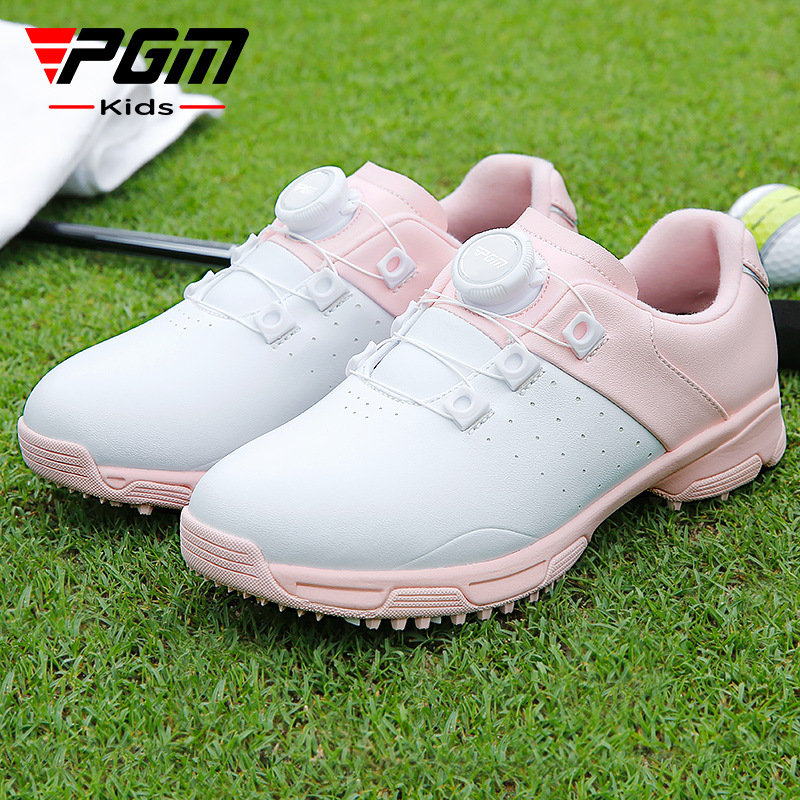 Giày golf sneaker trẻ em PGM chống trượt chống nước núm vặn dây — XZ307-Trắng hồng