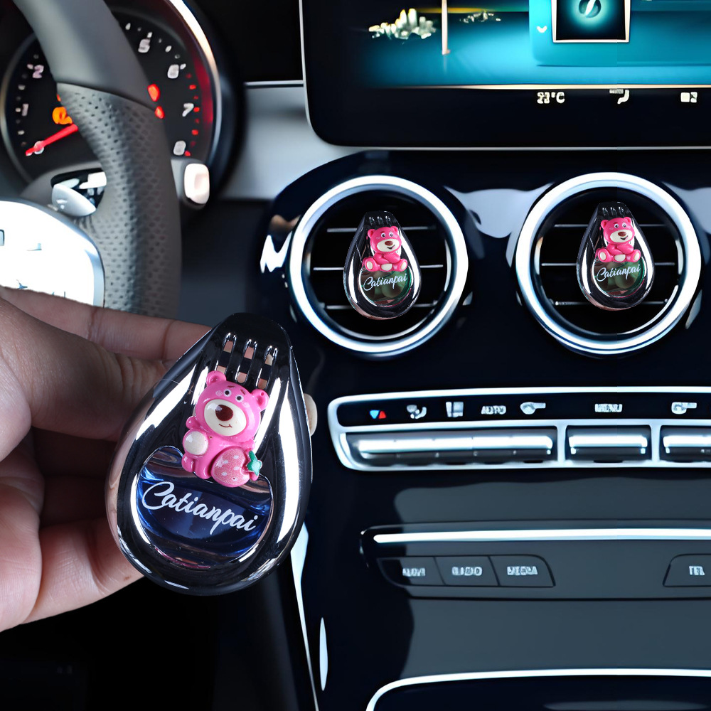 Aromaterapia para coche 2025 decoración de salida de aire de perfume para coche lindo oso decoración de fragancia para coche fragancia ligera duradera para coche
