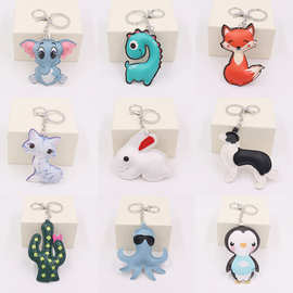 可爱卡通动物皮革钥匙扣女士包包汽车挂件手机钥匙链服饰辅料批发