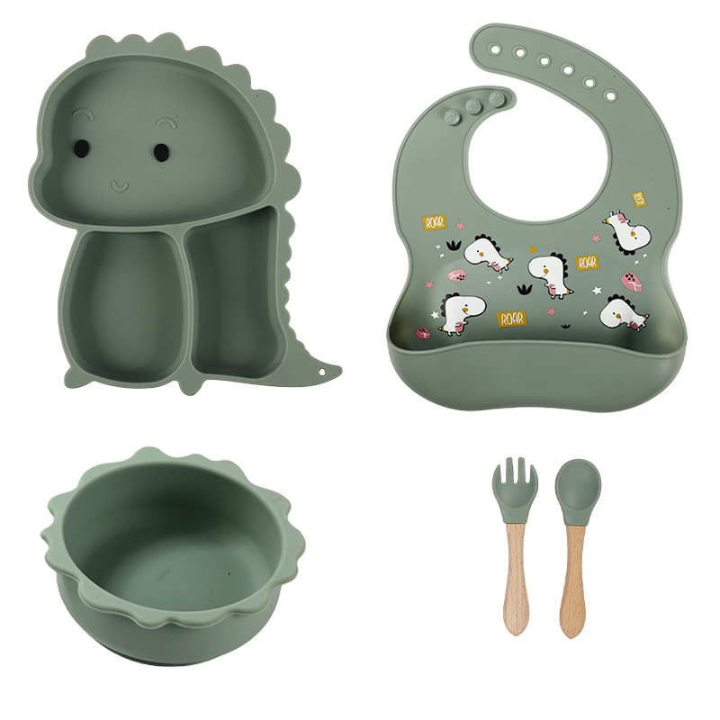 Wintai integrado bebé Placa de silicona traje de suplemento alimenticio para niños tazón cuchara bebé rejilla placa resistente a la caída lechón vajilla