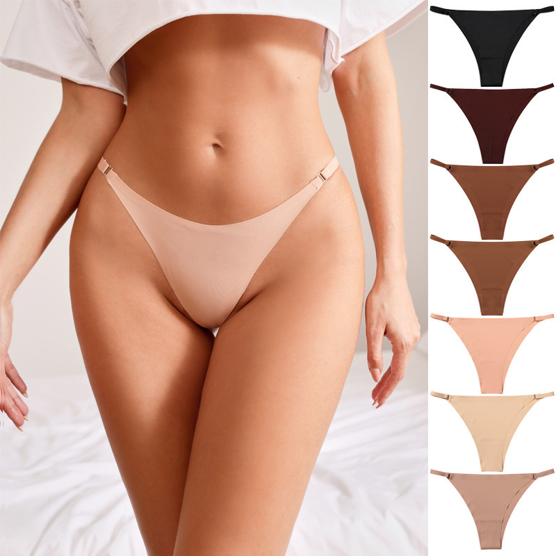 European and American Ice Silk Seamless One-Piece Thin Strap Thong Low-Waist Bikini Non-Pinching Comfortable and Breathable Women's Underwear