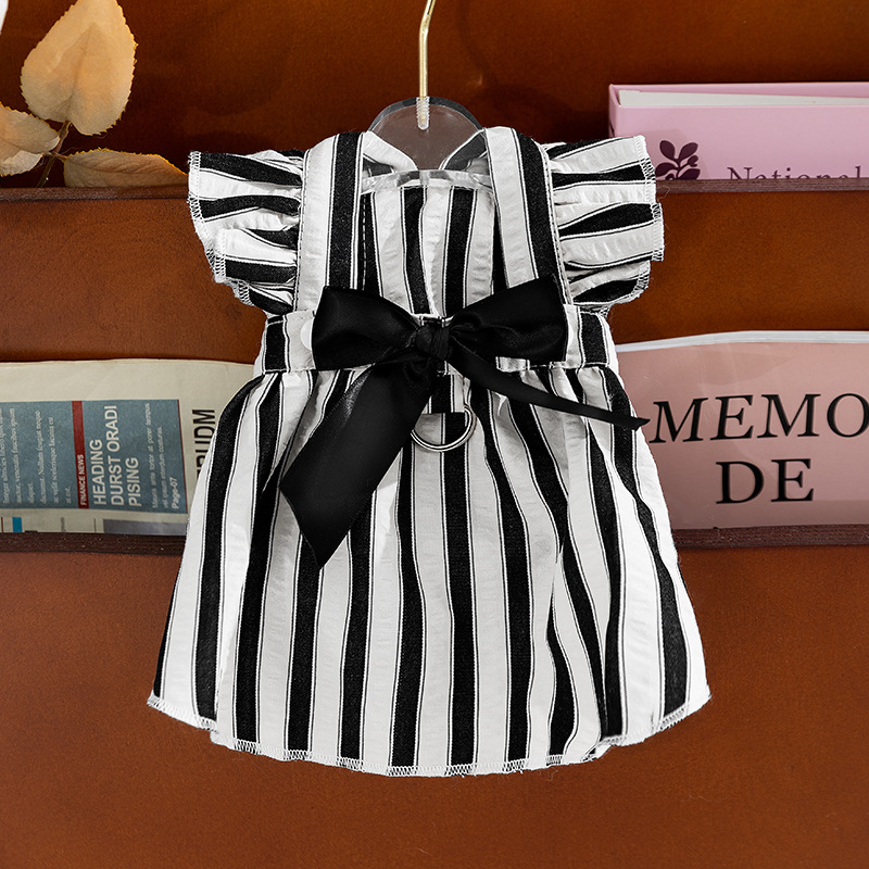 Primavera y verano perro princesa estilo Hepburn gran lazo vestido a rayas Teddy falda de gato ropa para perros