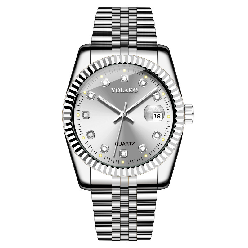 moda popular Relógio de ouro clássico com diamantes incrustados Relógio masculino Relógio masculino Cinto de aço Relógio masculino não mecânico_voghion.com