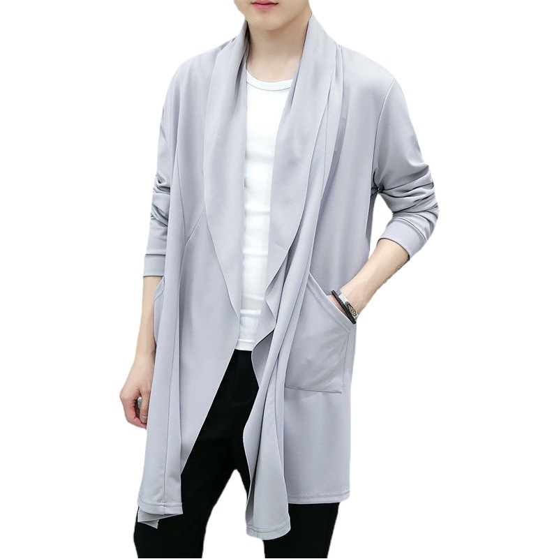 Cazadora de otoño de los hombres de la mitad de la longitud de la protección solar de los hombres de la capa delgada de primavera y otoño guapo capa de estilo coreano abrigo de estudiante de moda