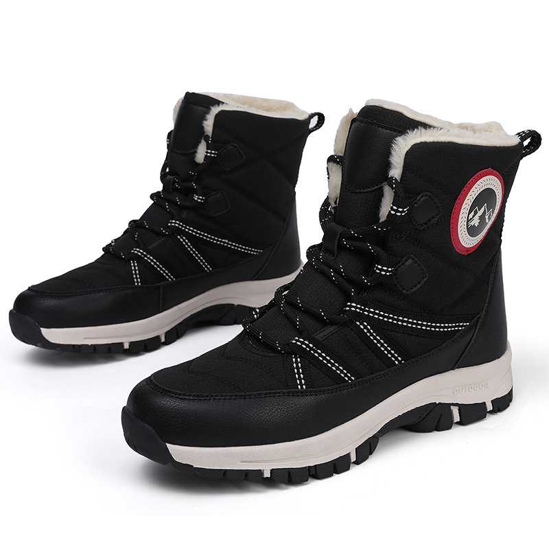 2025 nuevas botas de nieve de lana artificial corta transfronteriza al aire libre de invierno para mujeres con cordón deportivo espeso zapatos de algodón casuales