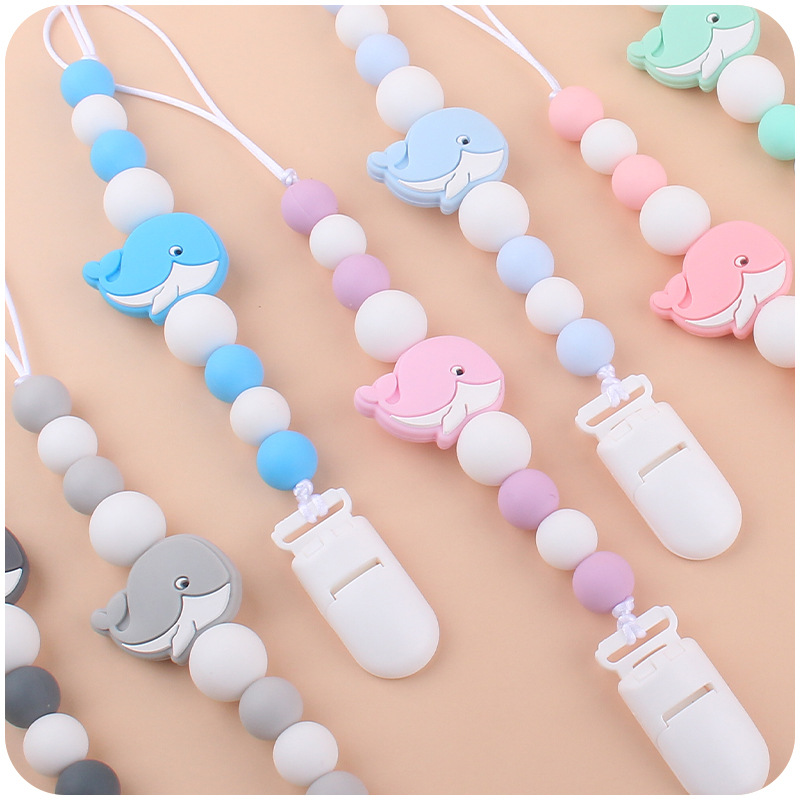 Bebés calmar la cadena de tetas creativas bebés dibujos animados animales ballenas de silicona mordida de dientes molares anti-caída cadena nueva