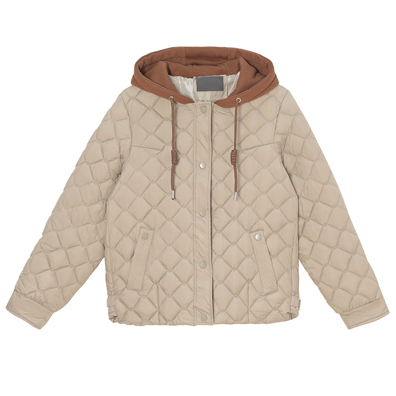 Ropa de algodón corta de color sólido de mujeres de color diamante exterior delgado con capuchón de algodón de pluma chaqueta caliente de invierno al por mayor image 6