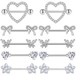 跨境新款直杆爱心时尚乳环乳钉心形锆石肚脐钉肚脐环穿刺饰品现货