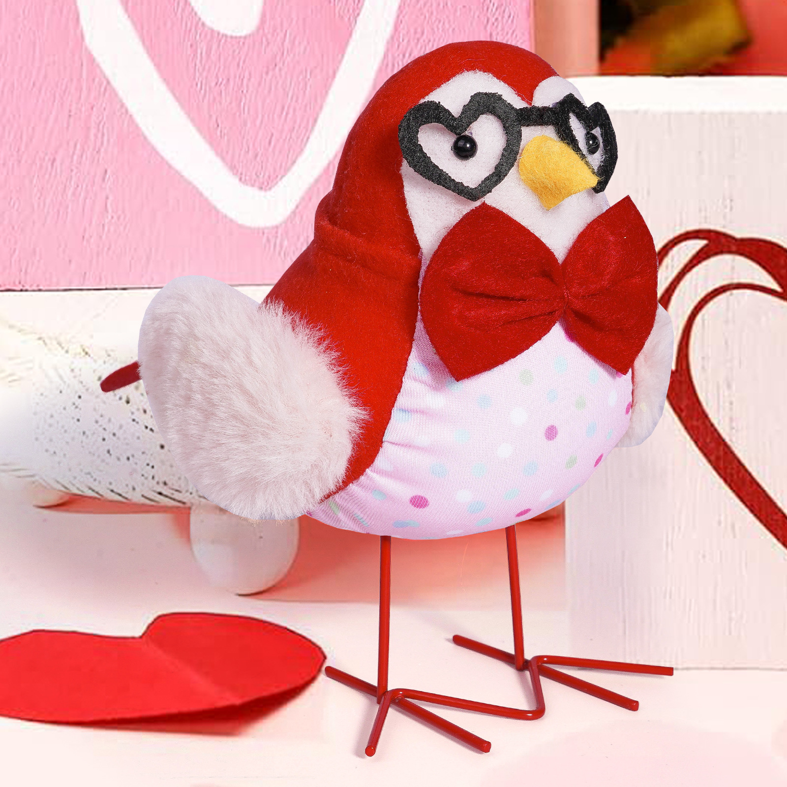 Nuevos productos transfronterizos Día de San Valentín amor pájaros lindos muñecos gafas bufandas sombreros amor adornos decoraciones