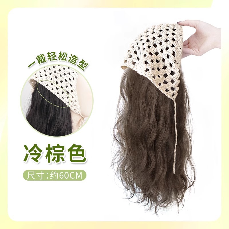 Pelucca completa sombrero de mujer cabello de verano turbante de triángulo pelucca larga rizada pelucca media cubierta