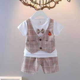 男童夏季短袖套装礼服新款韩版洋气小童英伦帅气小西服休闲两件套