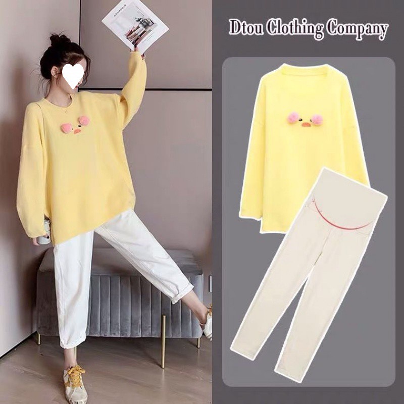 妊婦春服セット早秋外出ファッションセーター2025秋冬服上着潮母ジーンズ2点セット|undefined