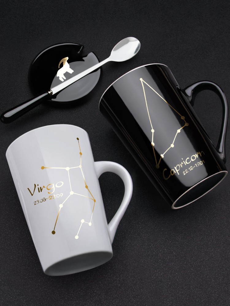 BB4C批發十二星座馬克杯個性陶瓷杯子帶蓋勺家用情侶水杯男生