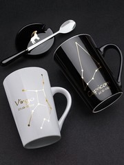 BB4C批發十二星座馬克杯個性陶瓷杯子帶蓋勺家用情侶水杯男生