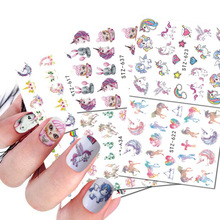 跨境熱款美甲水印貼紙 熱款獨角獸系列麒麟美人魚卡通指甲貼nail