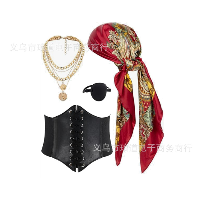 ハロウィンプロムパーティーコスプレ海賊ドレスアップアクセサリーカリブ海の海賊バンダナベルトセット|undefined