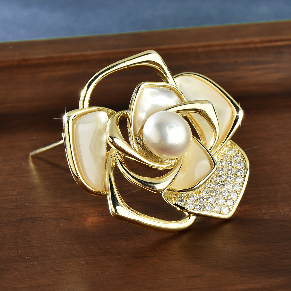 Hochwertiges Damen-Corsage mit Perlenrose, Premium-Anstecknadel, Bekleidungsaccessoire, Direkt vom Hersteller_voghion.com