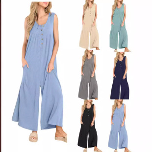 2024 New Summer Amazon Cross-border Foreign Trade Women's Wear temu European and American Fresh Casual Women's Pocket Pants