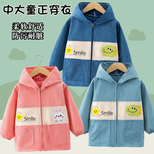 Children's coat for autumn and winter outerwear, suitable for middle and large children, sets of down jackets, cotton coats, protective clothing, waterproof, extended length, easy to wear outer jacket