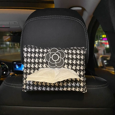 Tissue Box Creative Car Car: Car tissue box/set - houndstooth-black-camellia