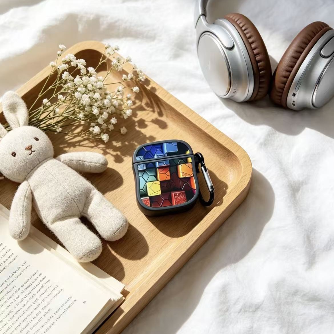 Cuadrado de color pequeño cintura de alta textura estuche de auriculares para Apple Airpods pro3 estuche de protección de auriculares anti-racabatado