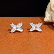 Liens交叉耳钉女天然白贝母18K玫瑰金纯银欢缘字母X形耳环耳饰潮