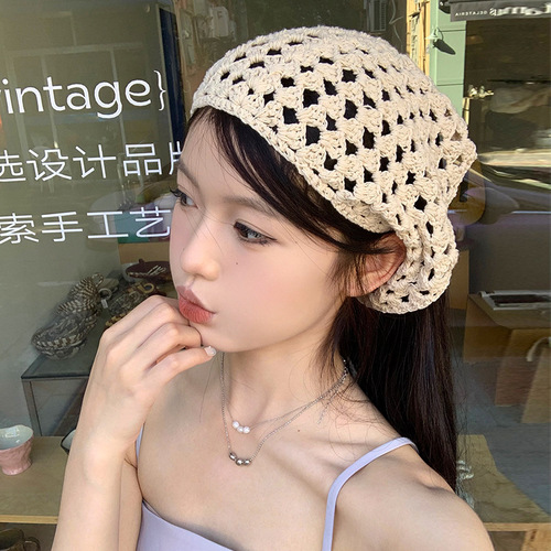 Japanese handmade crochet headscarf female new sweet ins French triangle scarf net celebrity knitted hairband headband