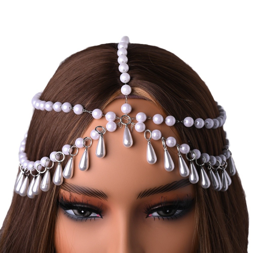 Europa y los Estados Unidos de la novia gota de agua perla cadena de cabello exótica ventana perilla chaîne de cabello accesorios de moda mujer cadena de cabello