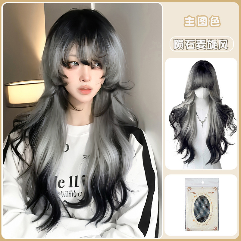 暹罗猫假发女长发自然蓬松中分金色渐变黑色巴黎画染欧美全头套|undefined