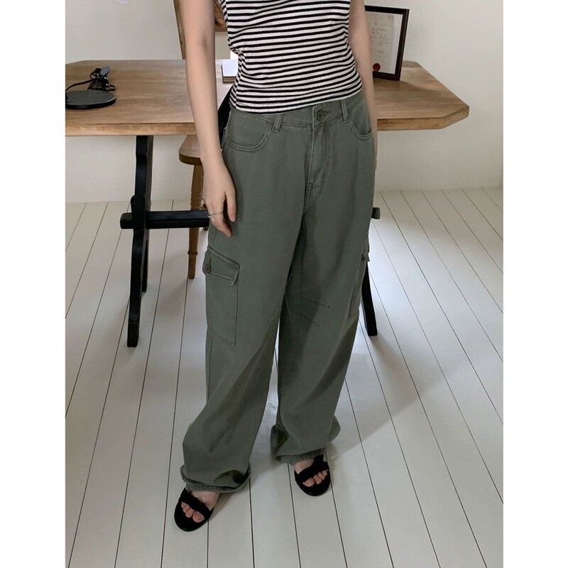 New 2026 Spring Collection Korean Designer U*Ago Stylish Wide-Leg Workwear Style Side Pocket Casual Pants