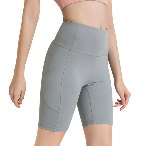 High-end Lycra nude yoga shorts, women's cycling pants, peach high-waisted hip-lifting running sports pants, fitness pants