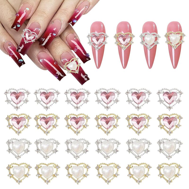 Cross-border love nail art jewelry metal alloy diamond super flash pearl peach heart drop drill nail drill suit wholesale Cross-border love nail art jewelry metal alloy diamond super flash pearl peach heart drop drill nail drill suit wholesale