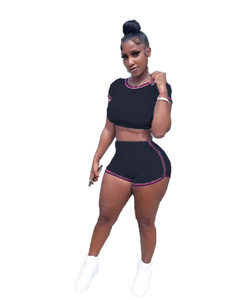 product - wholesale Women Clothing Solid Color Cotton Fabric Ribbon Sports Slim-Fitting Shorts Two-Piece Set - 3