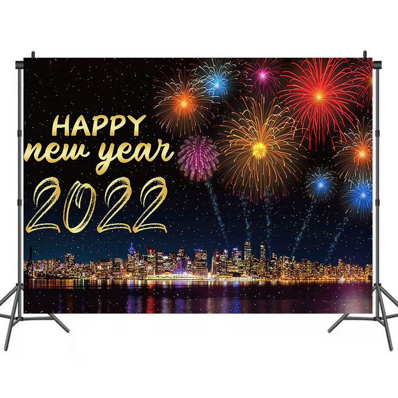 Foreign trade Amazon fireworks night sky photography background cloth 2022 New Year party decoration banner vinyl 5x3ft