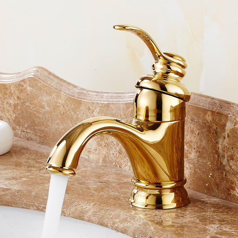 De estilo europeo cobre grifo de oro antiguo grifo de la cuenca del grifo baño Lavado de Manos cuenca fría retro hogar