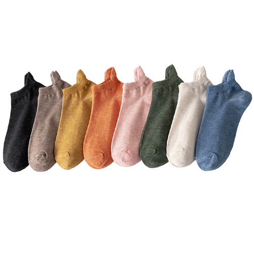 New summer thin style shallow mouth short solid color cotton socks Korean style preppy style ladies heel boat socks wholesale