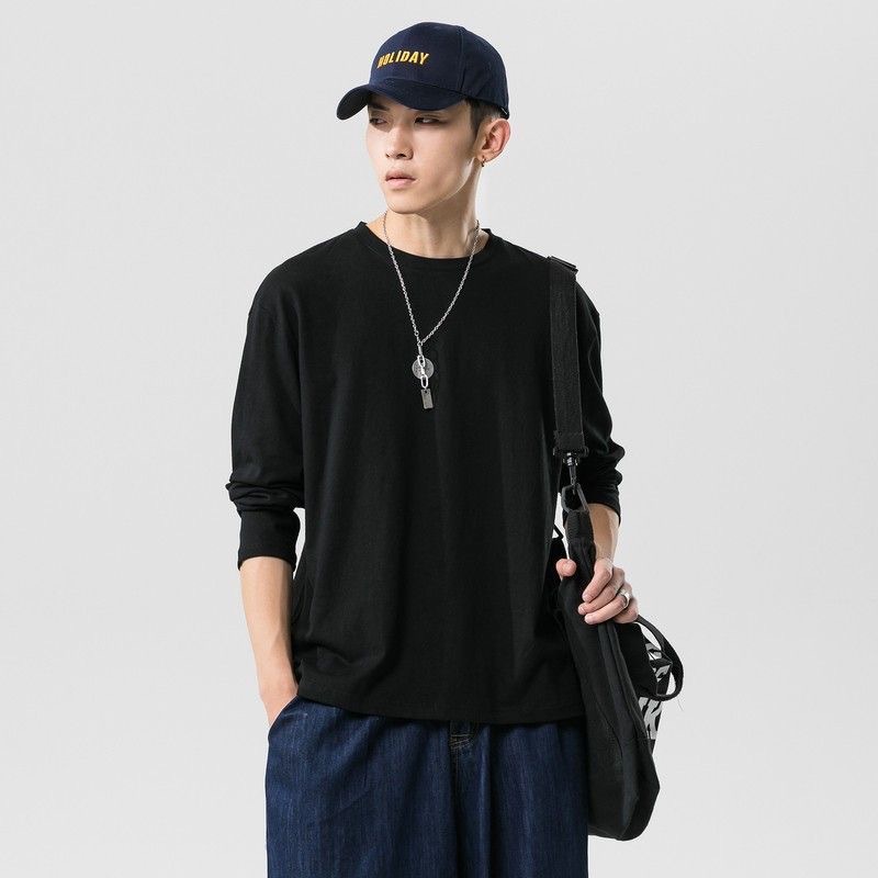 Camiseta de manga larga de color sólido básica chaqueta de otoño chaqueta de hombre base T cultura coreana universal debe ser una cosa