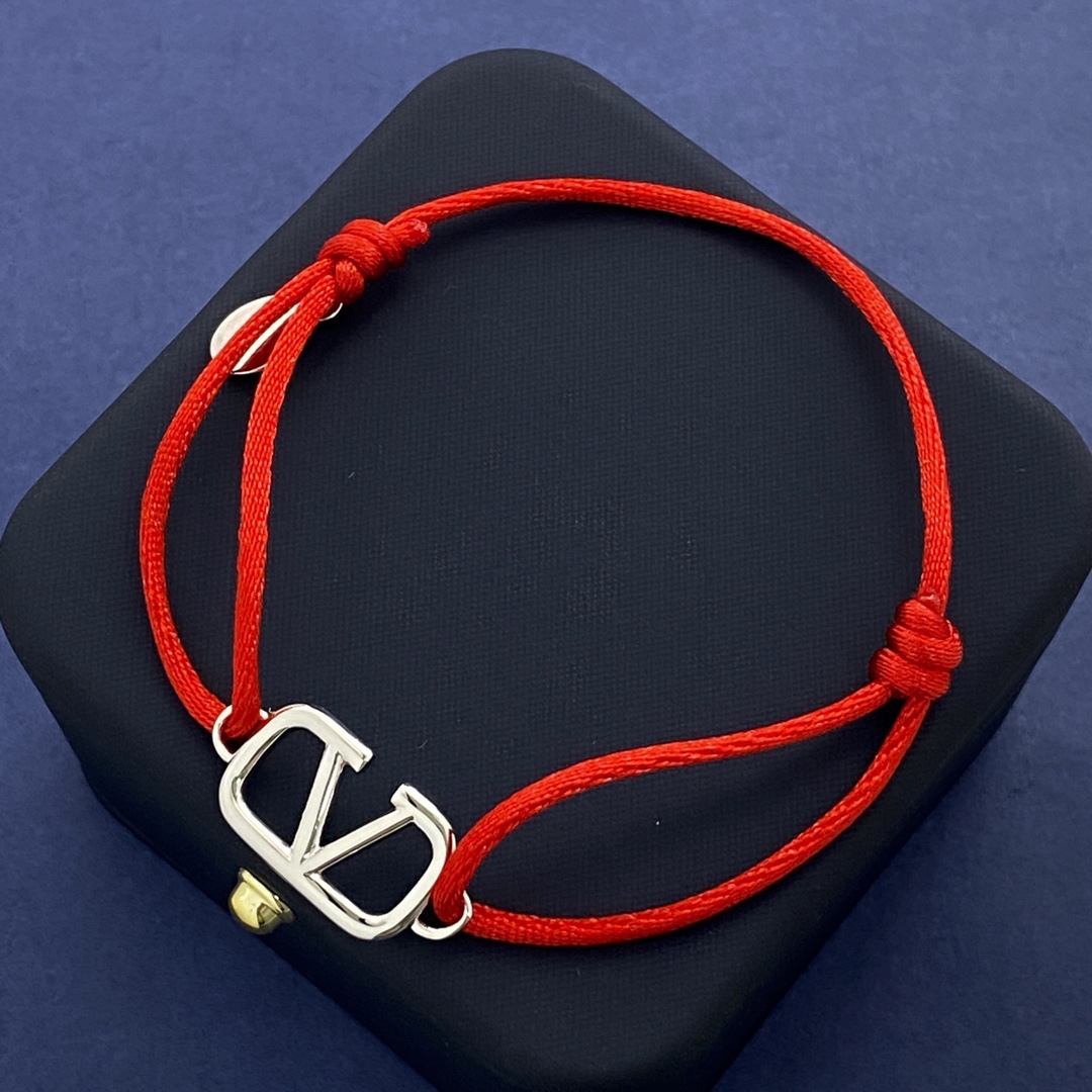 Valentino VLogo Signature Bracelet Cotton and Metal Red