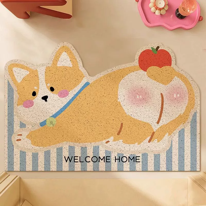 Коврик с мультяшной собакой для входа, уличный, грязеотталкивающий, износостойкий, коврик для удаления пыли с проволочной петлей из ПВХ для домашнего использования.