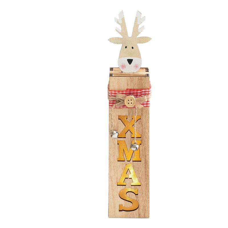 Papá Noel de madera muñeco de nieve alce con decoración de luces de noche regalos de Navidad iluminarán decoración luminosa