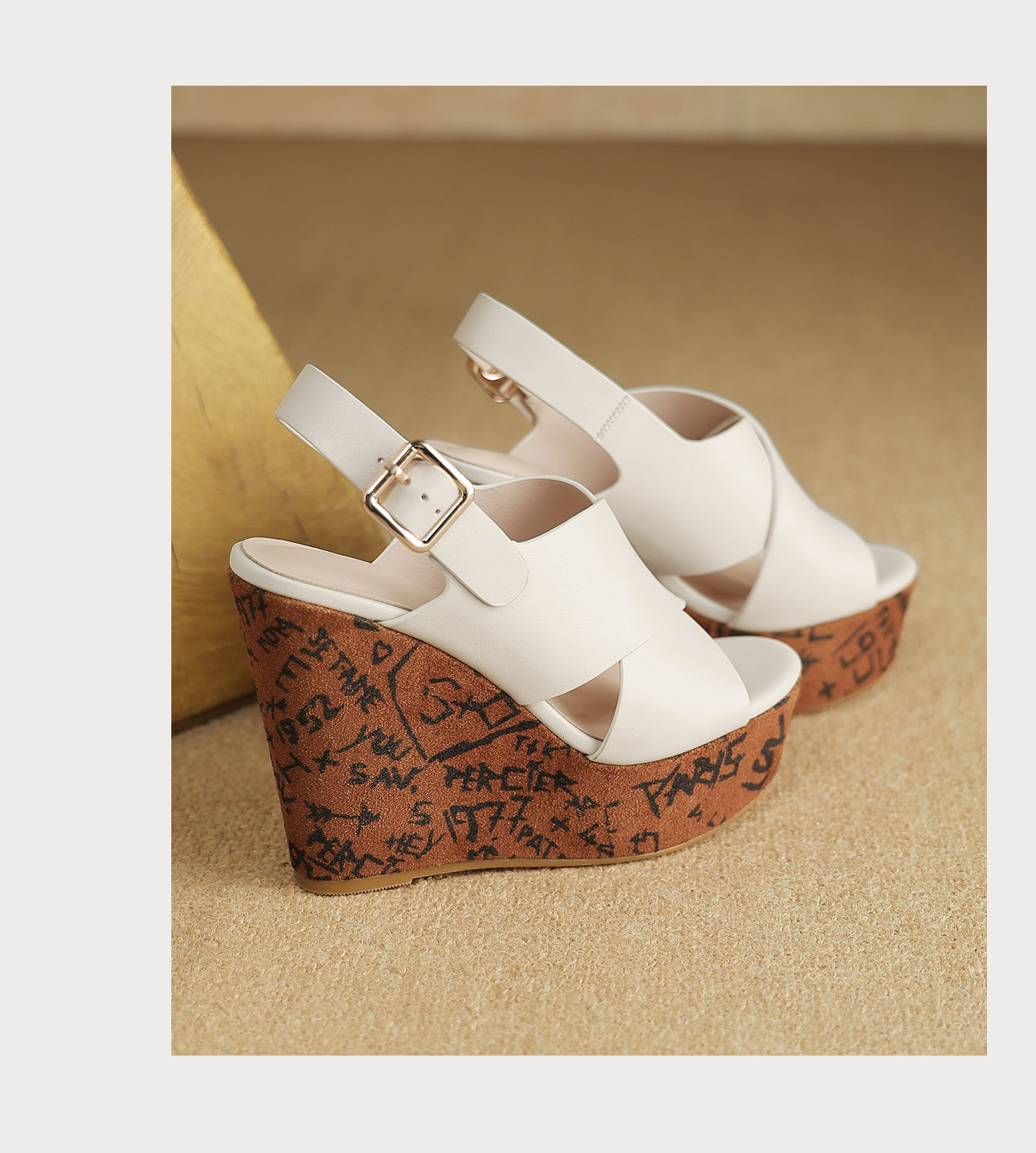 Sandal cao gót nữ mũi hở quai chéo đế xuồng platform gót 9 cm — màu đen, màu trắng ngà chi tiết 20