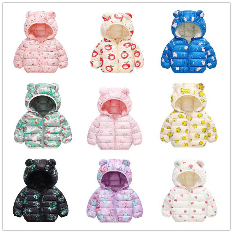 2025 New Autumn and Winter Baby Boys and Girls Hooded Ear Printed Cotton Outwear Baby Lightweight Infant Outwear